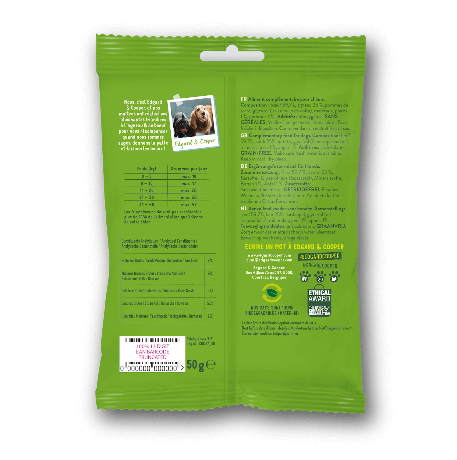 Edgard & Cooper Bonbecs Agneau & Boeuf Chien & Chiot 50 G – Image 2