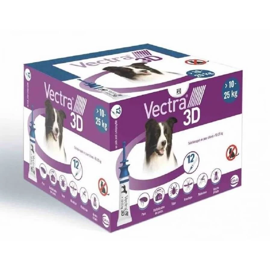 Vectra 3D Chien 10 à 25 Kg 12 Pipettes 3 Vectra 3D Chien 10 à 25 Kg 12 Pipettes